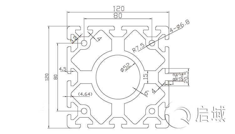 工业铝型材120120A图纸 工业铝型材120120A图纸